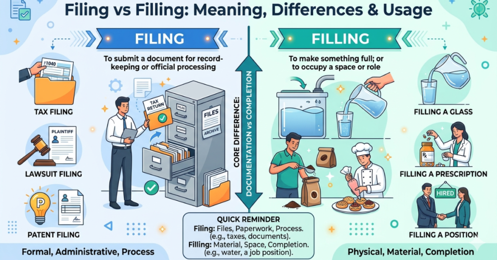 Filing vs Filling: Meaning, Differences & Usage